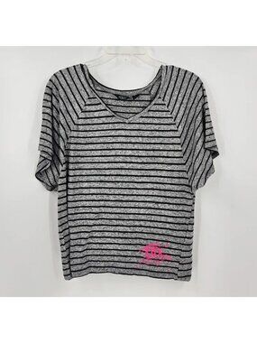 Fox Racing Women’s Gray & Black Striped Short Sleeve Tee with Pink Logo, Size S